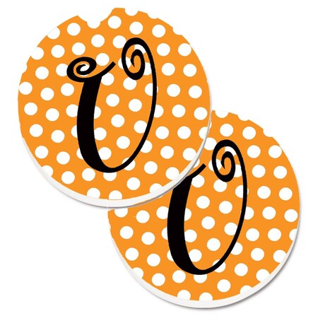 Carolines Treasures Monogram Initial U Orange Polkadots Set of 2 Cup Holder Car Coaster CJ1033-UCARC